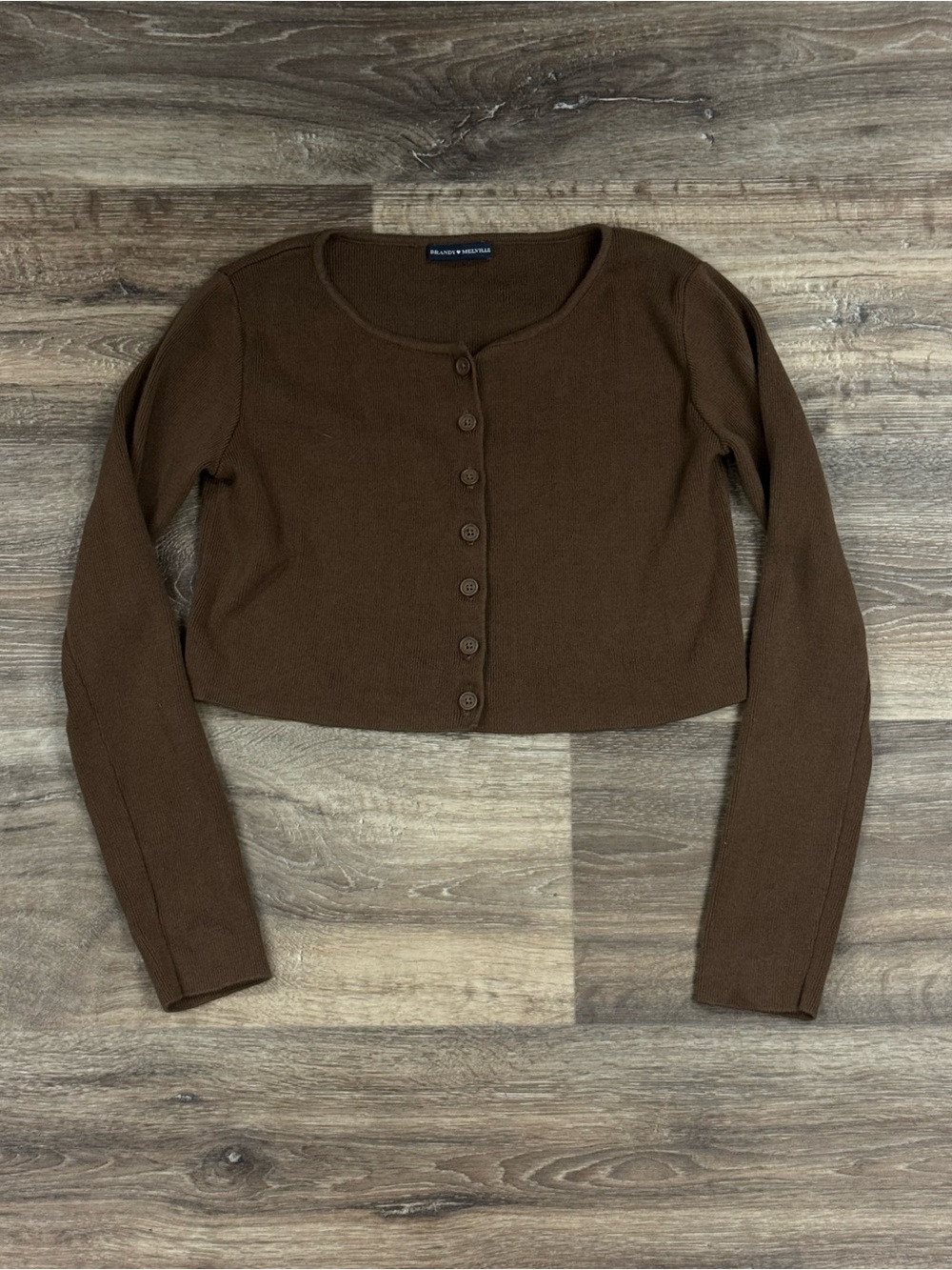 Brandy Melville Brown Button Front Crop Cardigan Sweater Women’s Small - Picture 2 of 4